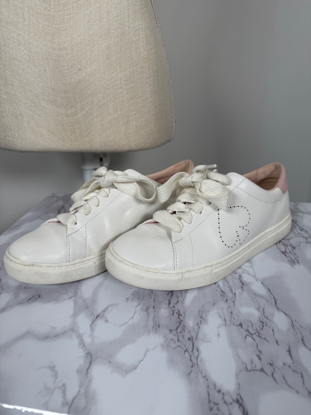 Kate Spade White Sneakers with Pink Heel Accent